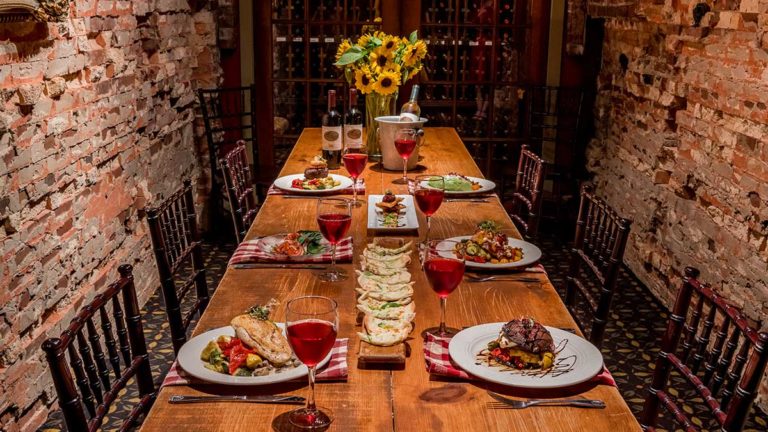 long table in wine room of foster's boiler room