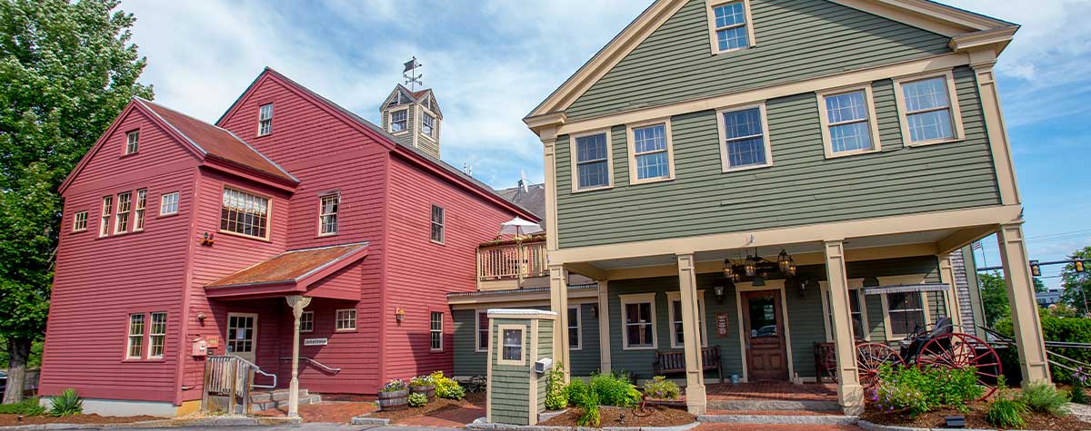 red and green buildings exterior view