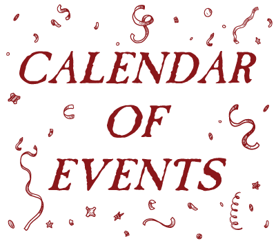 calendar of events text graphic with confetti