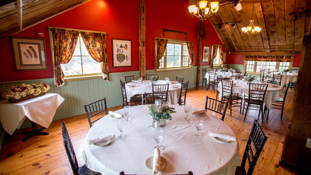 windham hayloft room tables set up for event