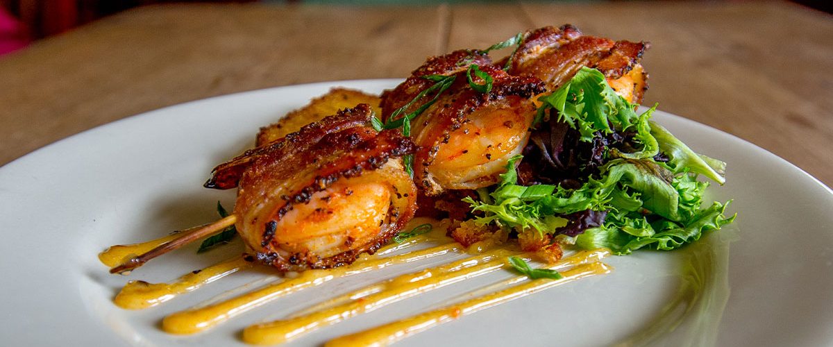 starters of bacon wrapped shrimp