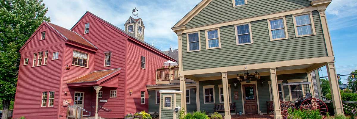 red and green buildings exterior view