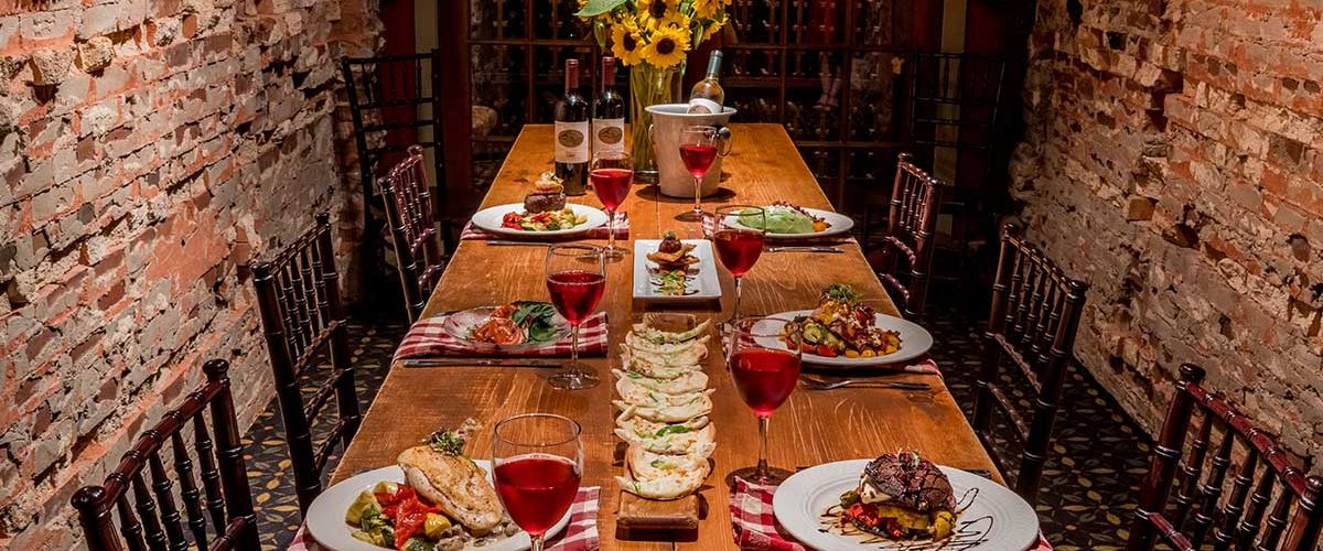 long table in wine room of foster's boiler room